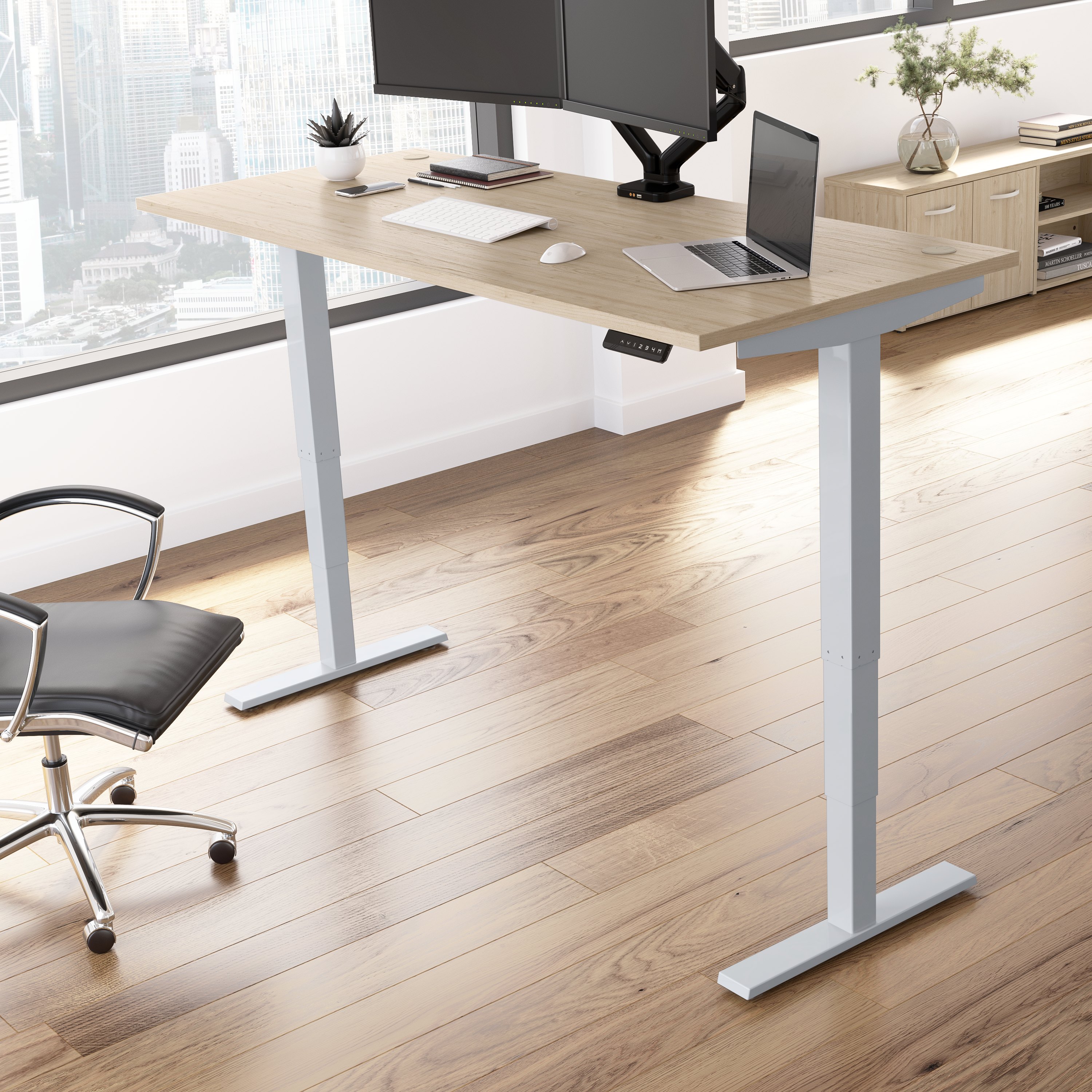 Shop Move 40 Series by Bush Business Furniture 72W x 30D Electric Height Adjustable Standing Desk 01 M4S7230NESK #color_natural elm/cool gray metallic