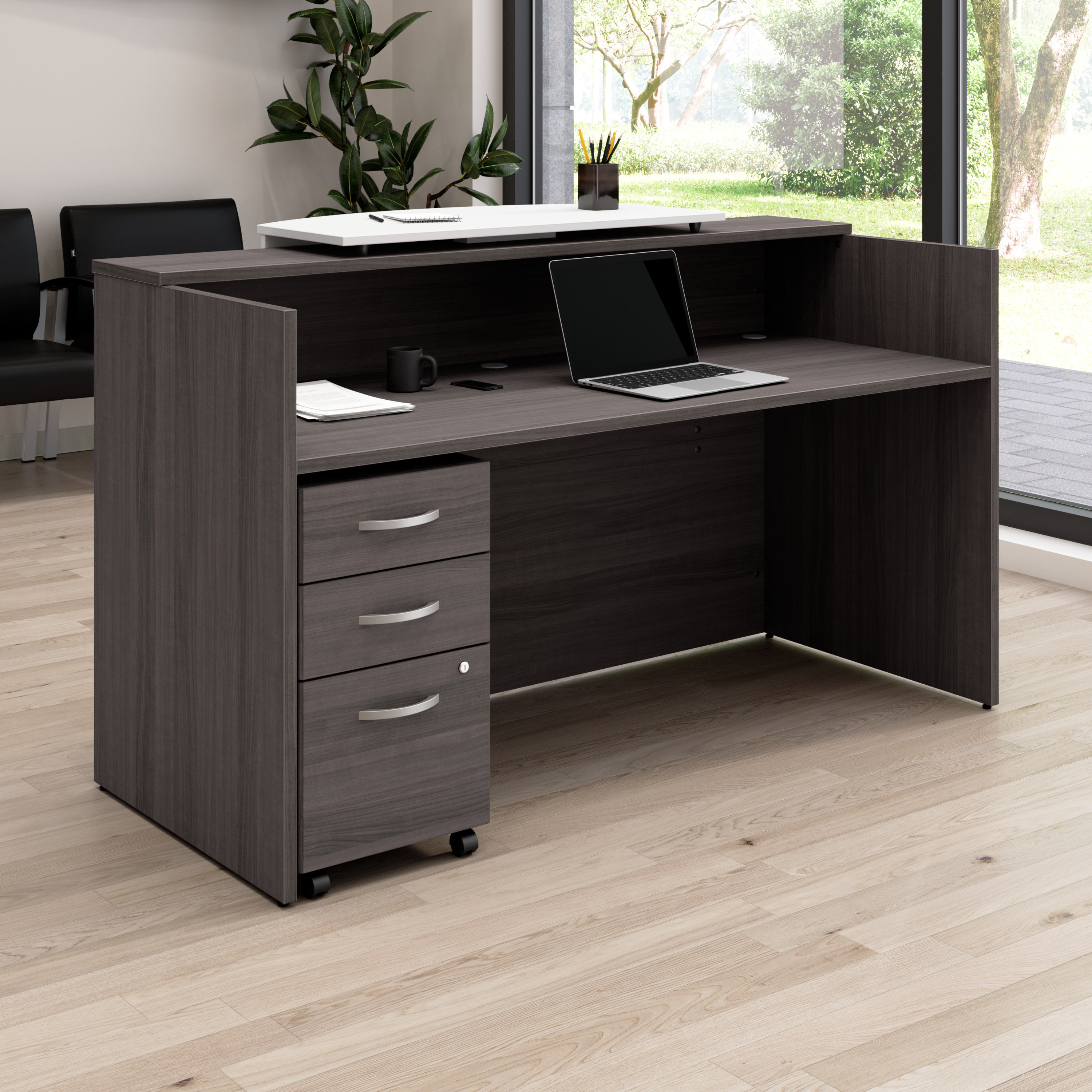 Shop Bush Business Furniture Arrive 72W x 30D Reception Desk with Counter and Mobile File Cabinet 01 ARV008SG #color_storm gray