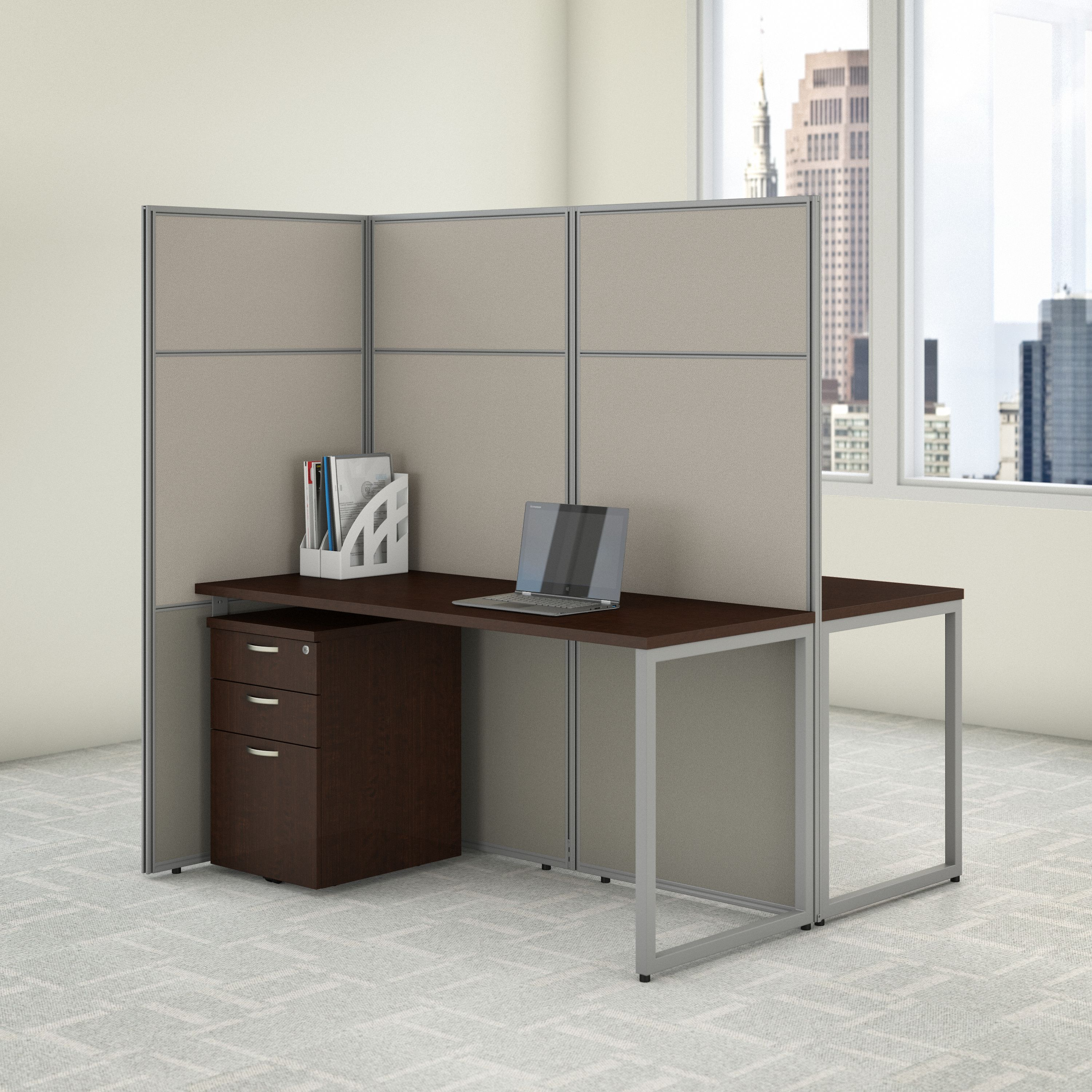 Shop Bush Business Furniture Easy Office 60W 2 Person Cubicle Desk with File Cabinets and 66H Panels 01 EODH46SMR-03K #color_mocha cherry