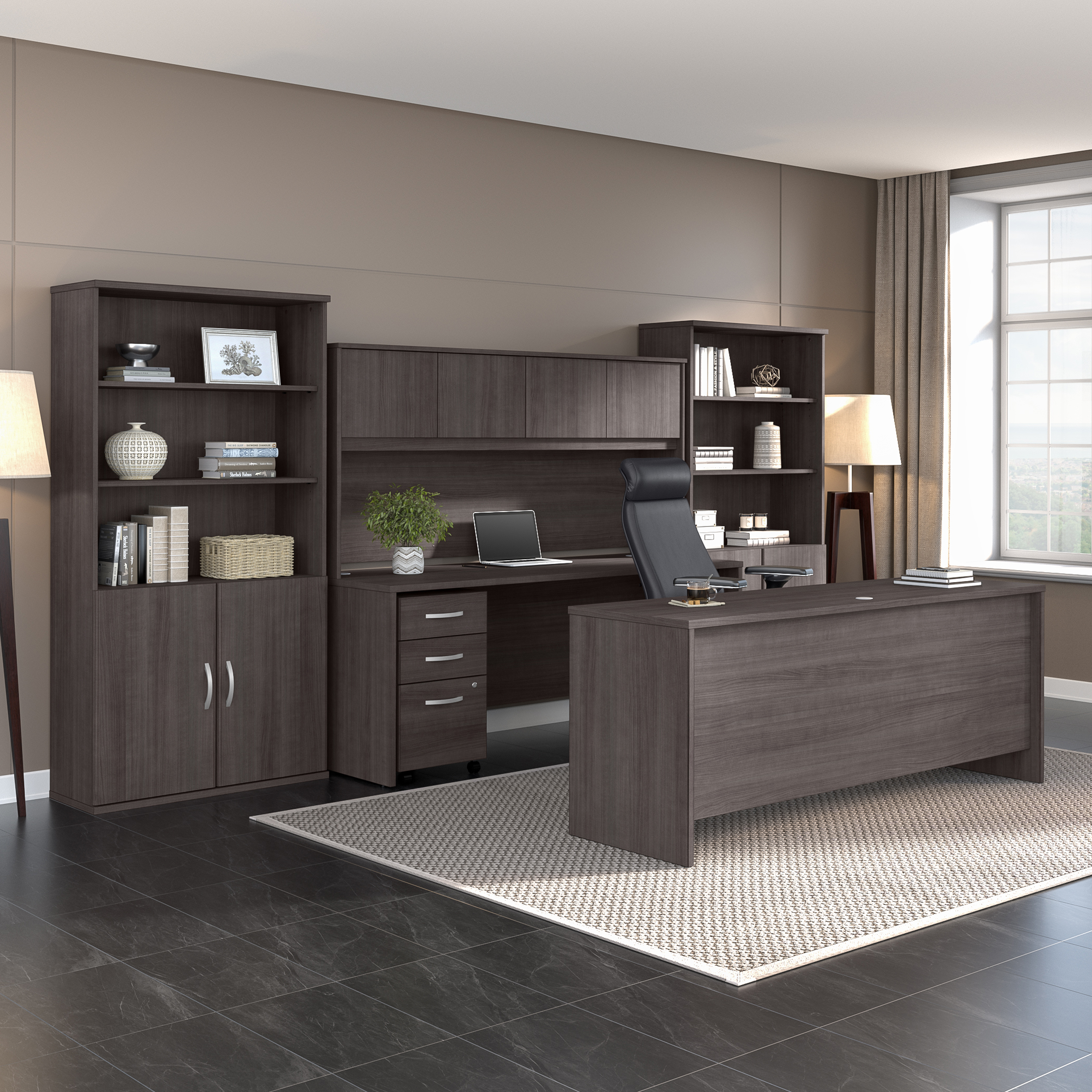 Shop Bush Business Furniture Studio C 60W x 30D Height Adjustable Standing Desk, Credenza and Mobile File Cabinet 09 STC017SGSU #color_storm gray