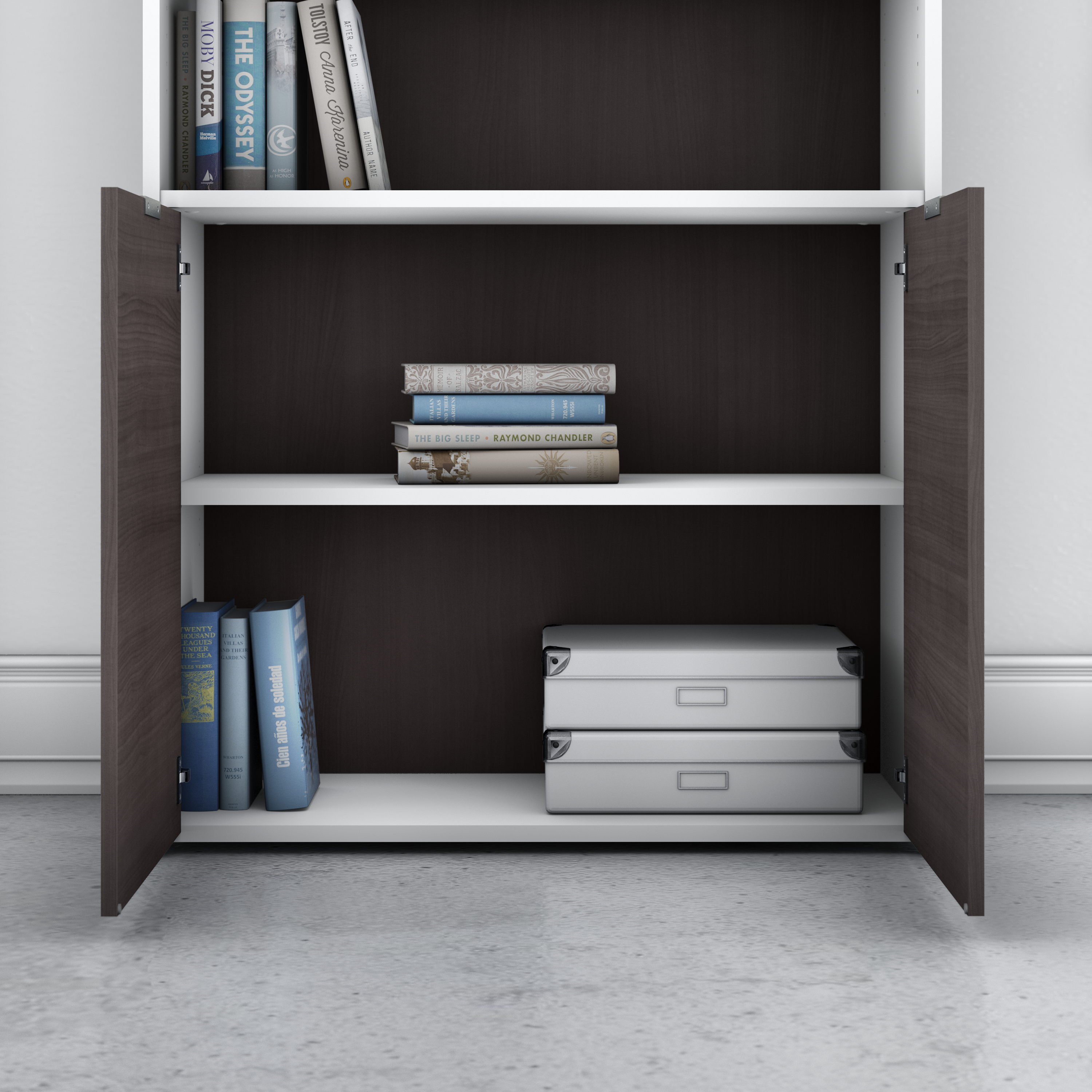 Shop Bush Business Furniture Jamestown 5 Shelf Bookcase with Doors 03 JTB136SGWH #color_storm gray/white