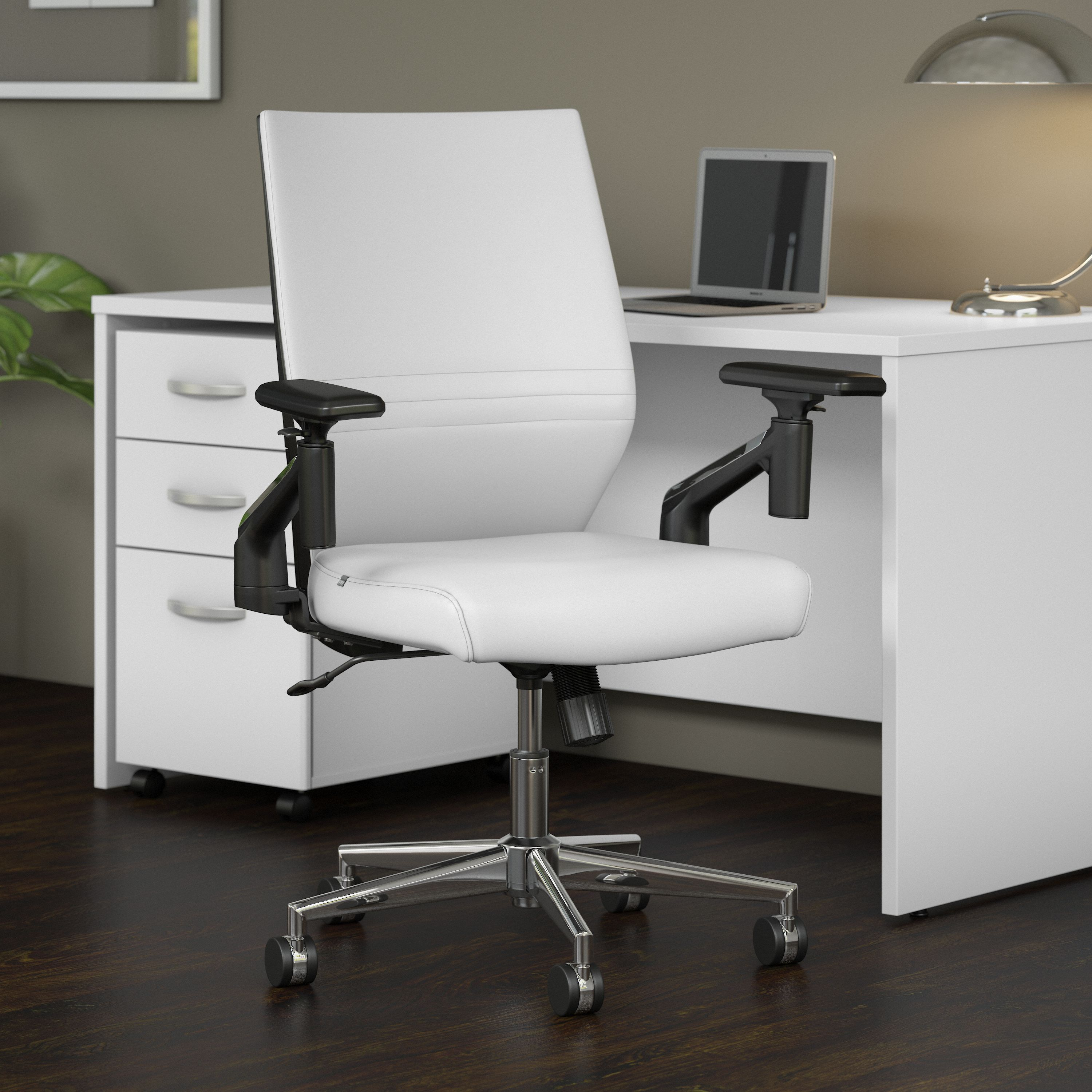 Shop Bush Business Furniture Laguna Mid Back Leather Office Chair 01 CH2701WHL-03 #color_white leather