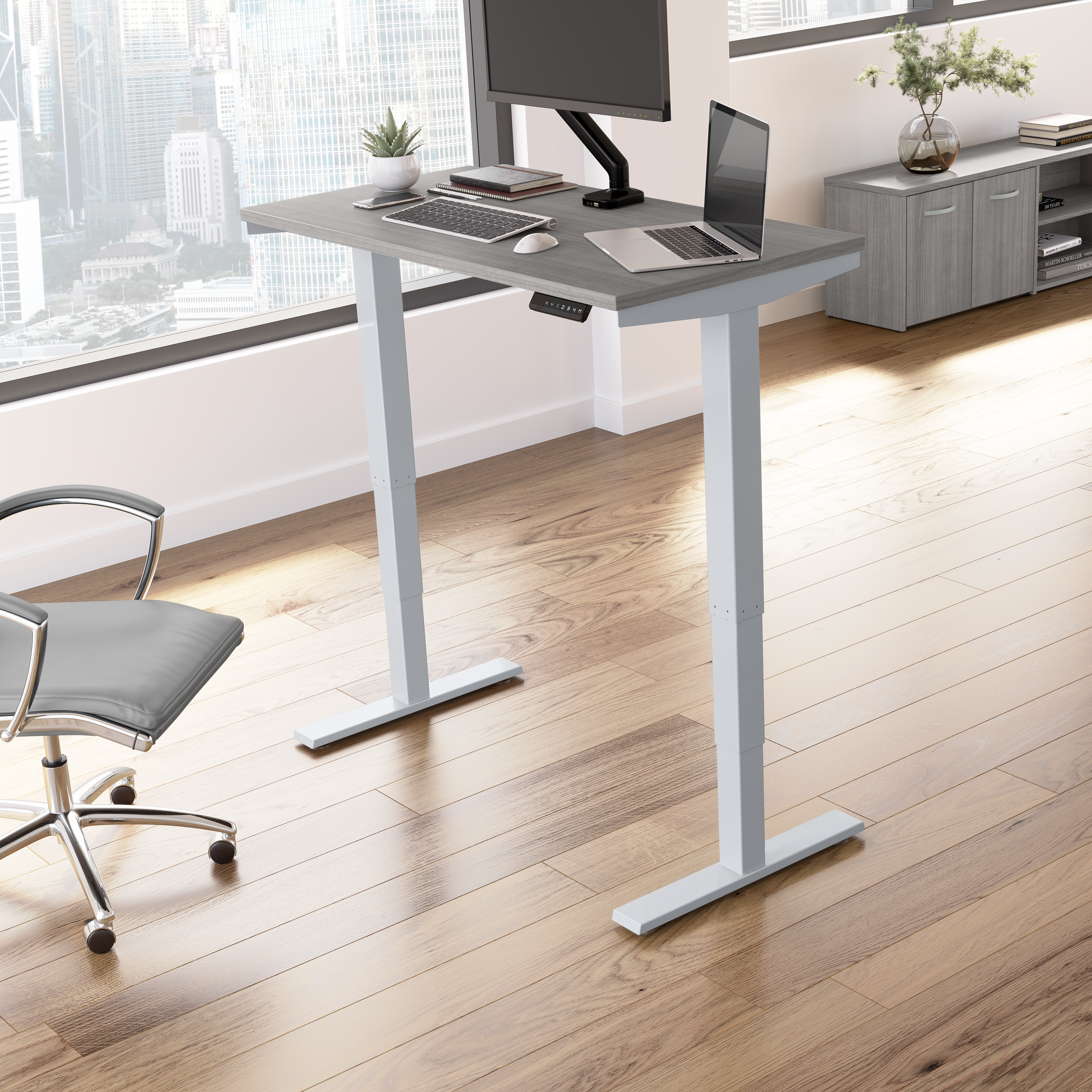 Shop Move 40 Series by Bush Business Furniture 48W x 24D Electric Height Adjustable Standing Desk 01 M4S4824PGSK #color_platinum gray/cool gray metallic