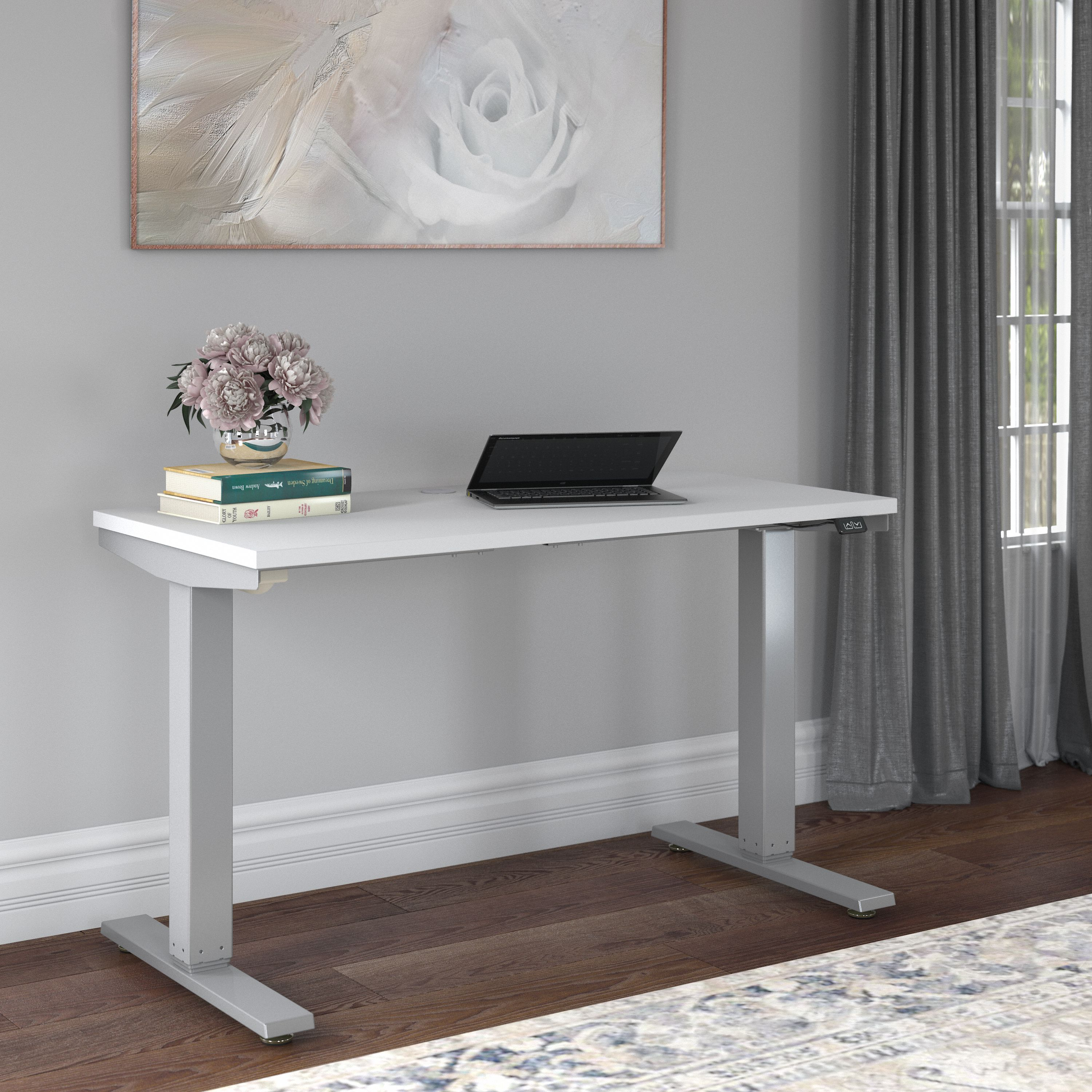 Shop Bush Furniture Cabot 48W x 24D Electric Height Adjustable Standing Desk 01 WC31911K #color_white