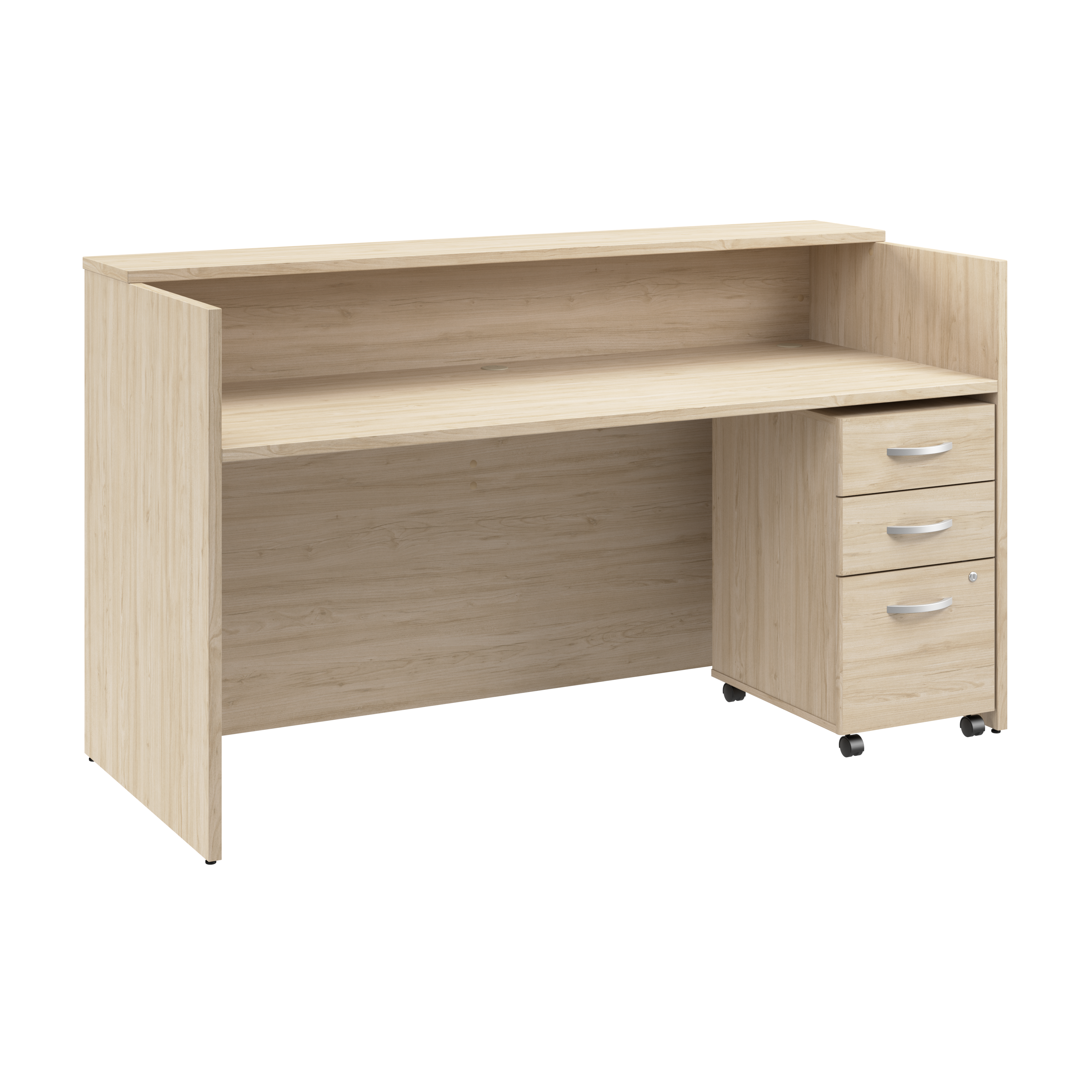 Shop Bush Business Furniture Arrive 72W x 30D Reception Desk with Shelf and Mobile File Cabinet 02 ARV005NE #color_natural elm