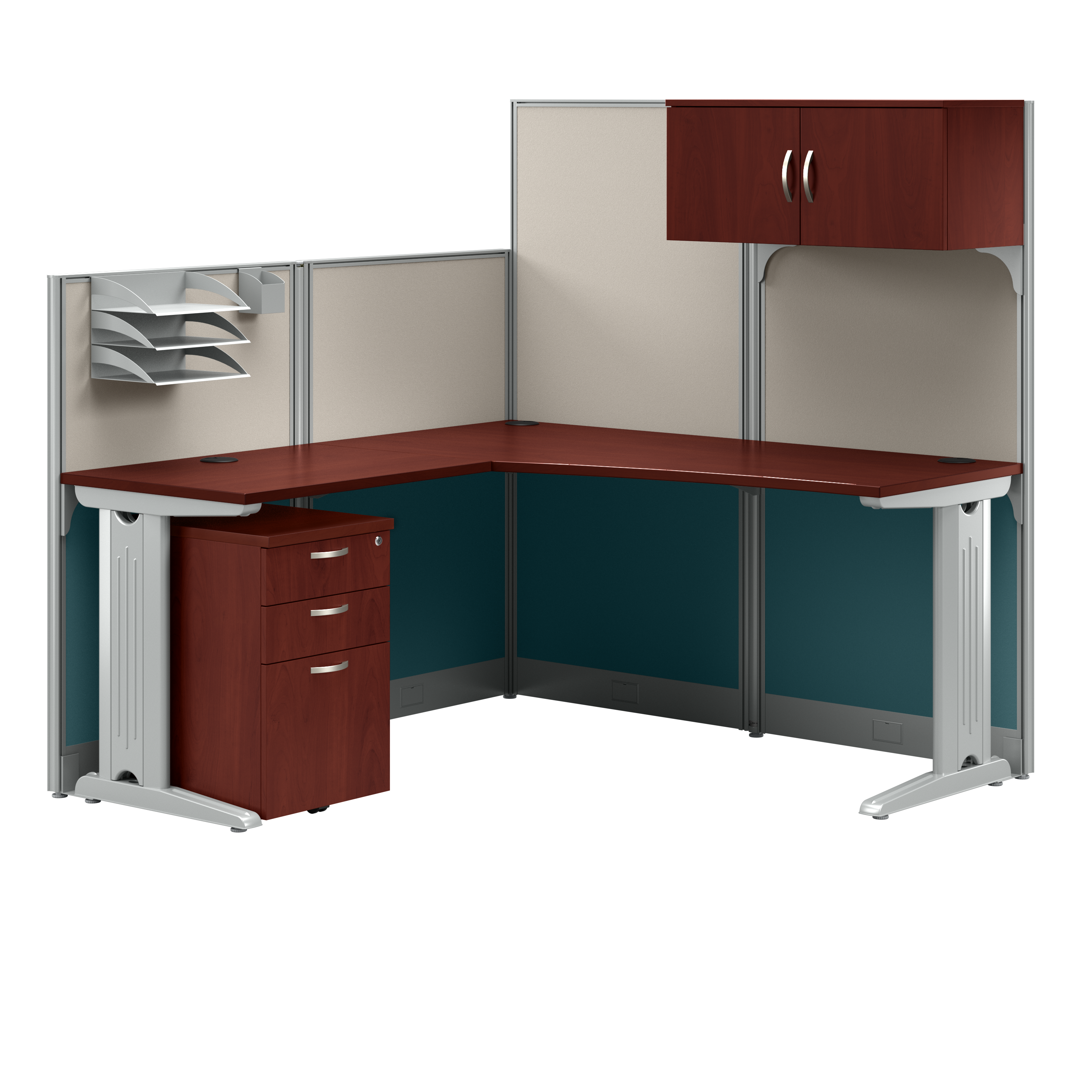 Shop Bush Business Furniture Office in an Hour 65W L Shaped Cubicle Desk with Storage, Drawers, and Organizers 02 WC36494-03STGK #color_hansen cherry