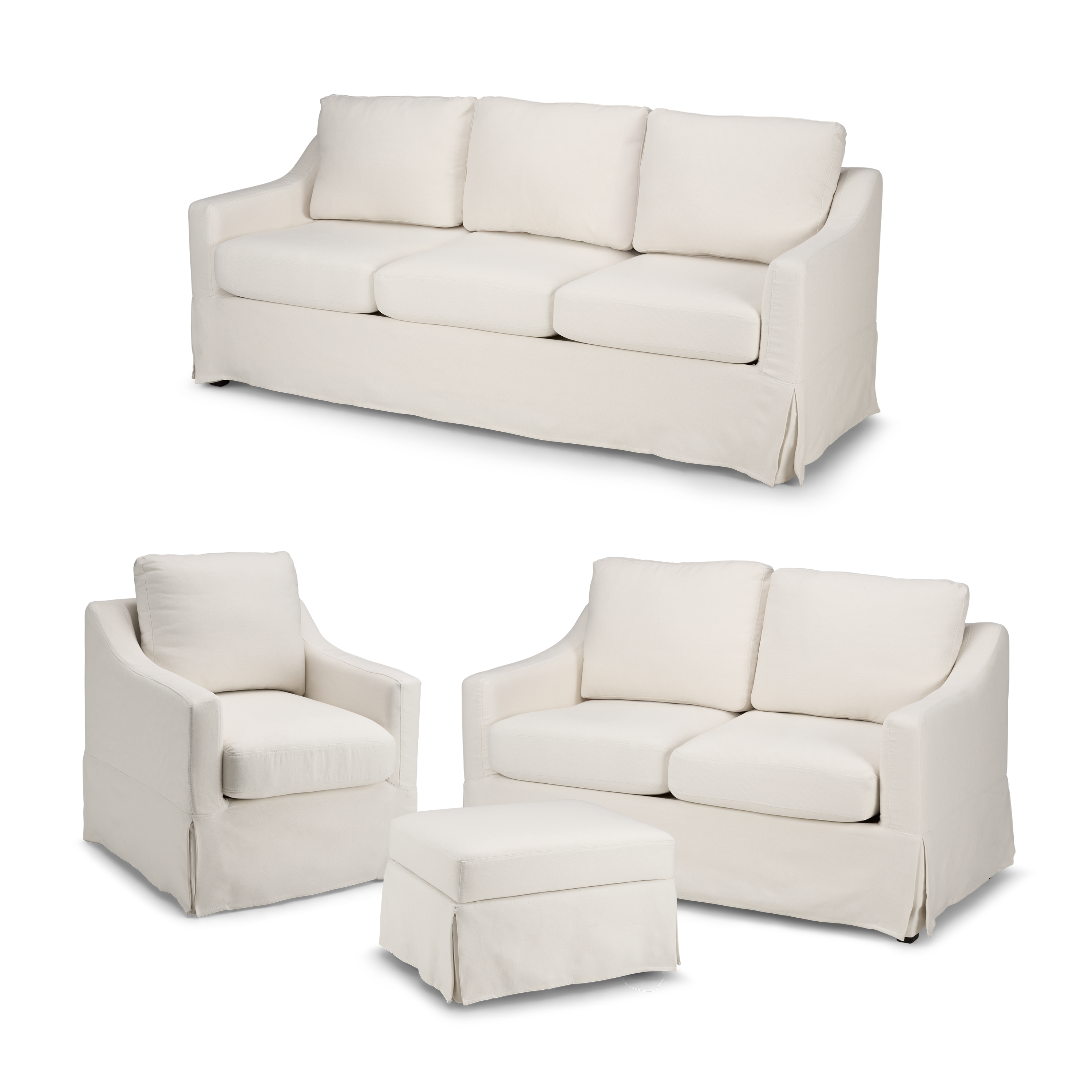 Shop Bush Home Harper 80W Sofa, 57W Loveseat, Swivel Accent Chair, and Storage Ottoman with Slipcovers HAR007IYB 1 #color_ivory basketweave fabric