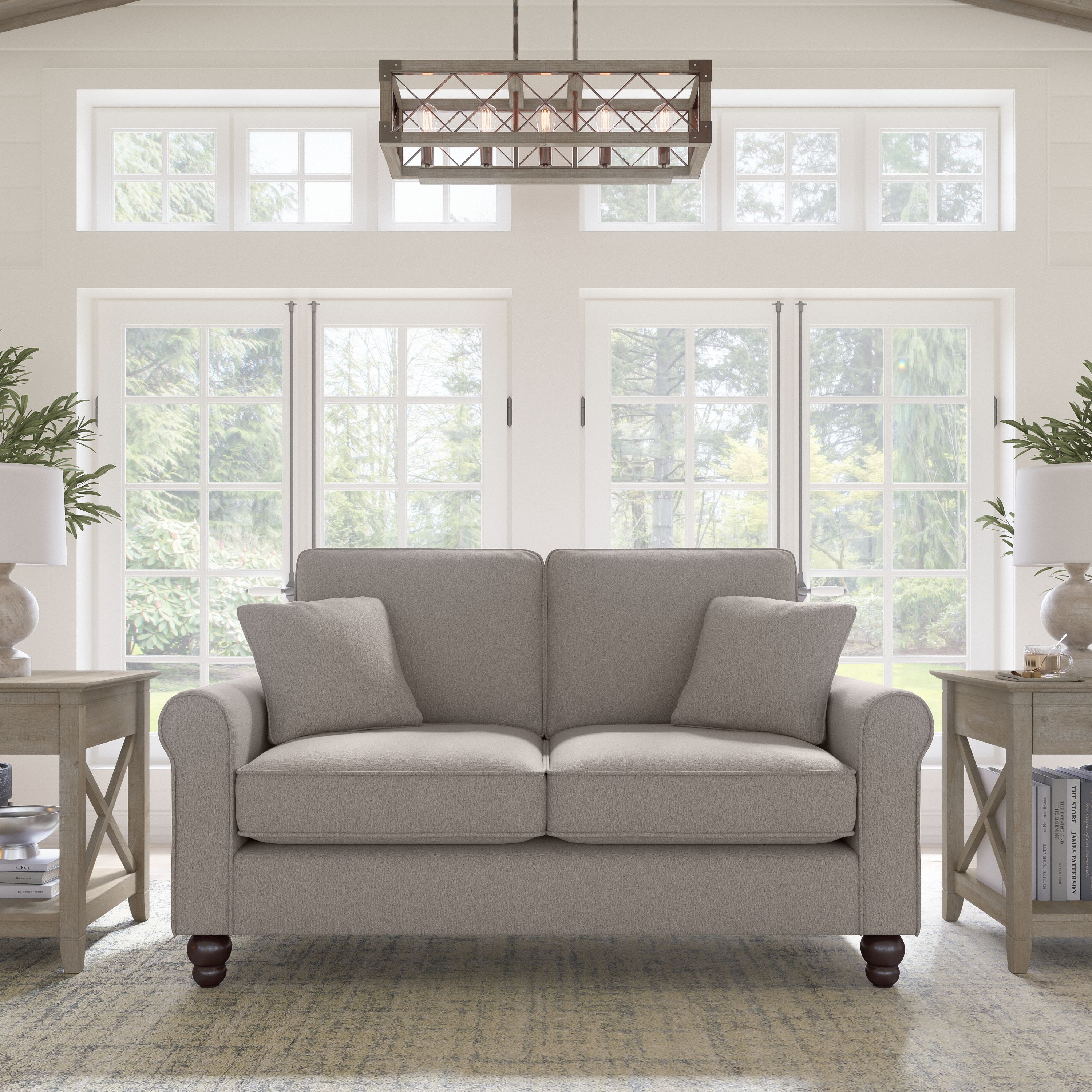 Shop Bush Furniture Hudson 61W Loveseat 01 HDJ61BBGH-03K #color_beige herringbone fabric