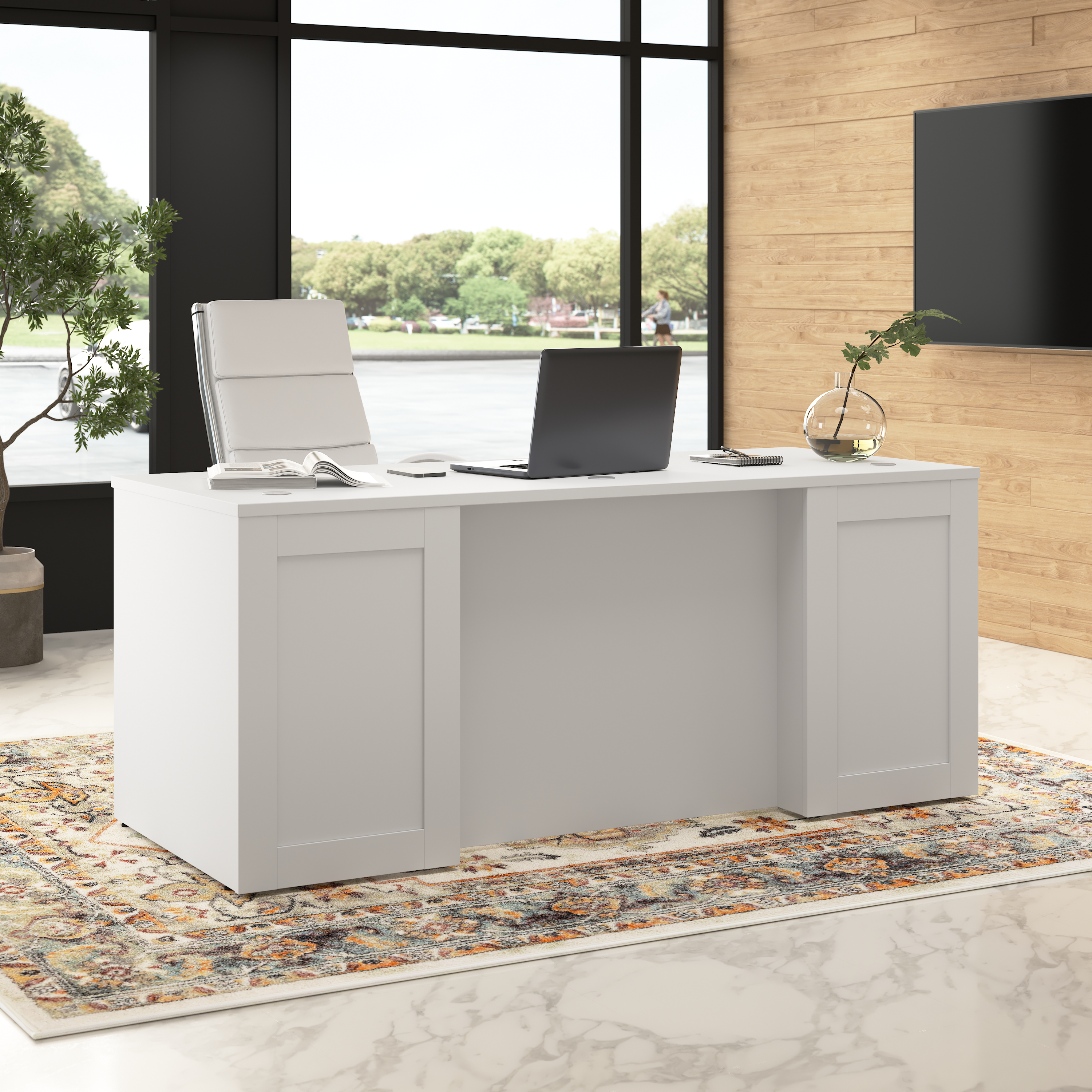 Shop Bush Business Furniture Hampton Heights 72W x 30D Executive Desk with Mobile File Cabinets 01 HHD016WH #color_white