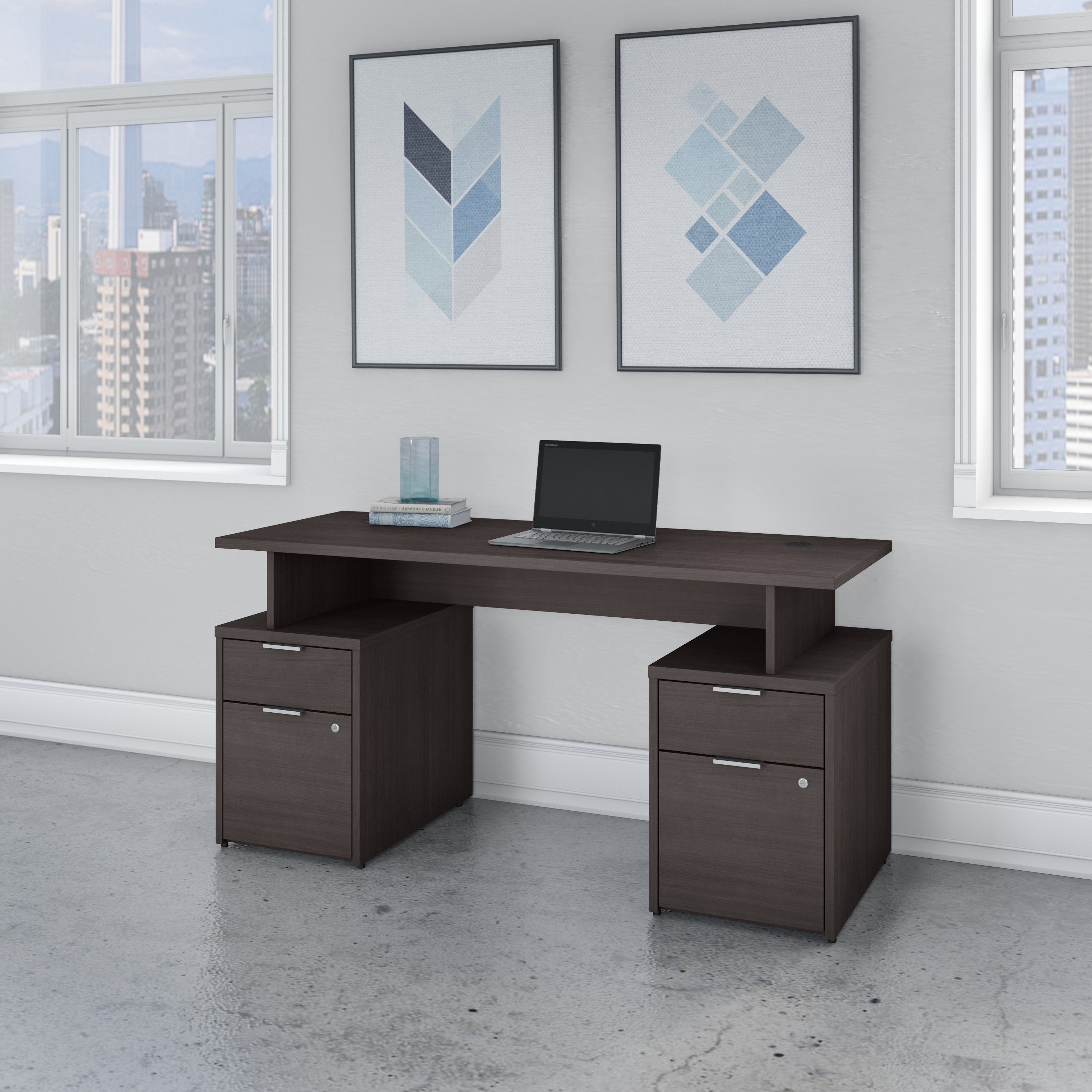 Shop Bush Business Furniture Jamestown 60W Desk with 4 Drawers 01 JTN017SGSU #color_storm gray