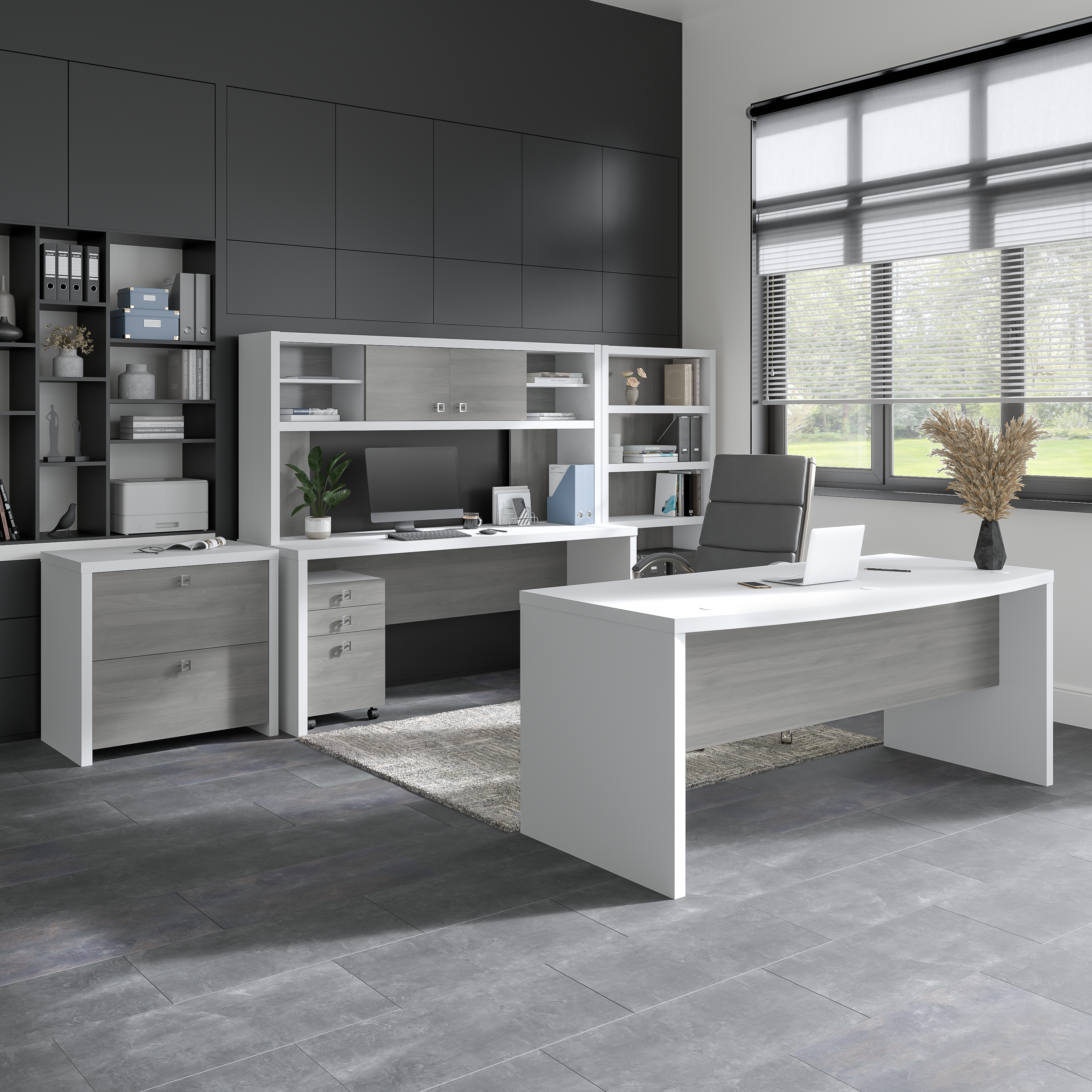 Shop Bush Business Furniture Echo 60W Credenza Desk with Hutch 09 ECH030WHMG #color_pure white/modern gray