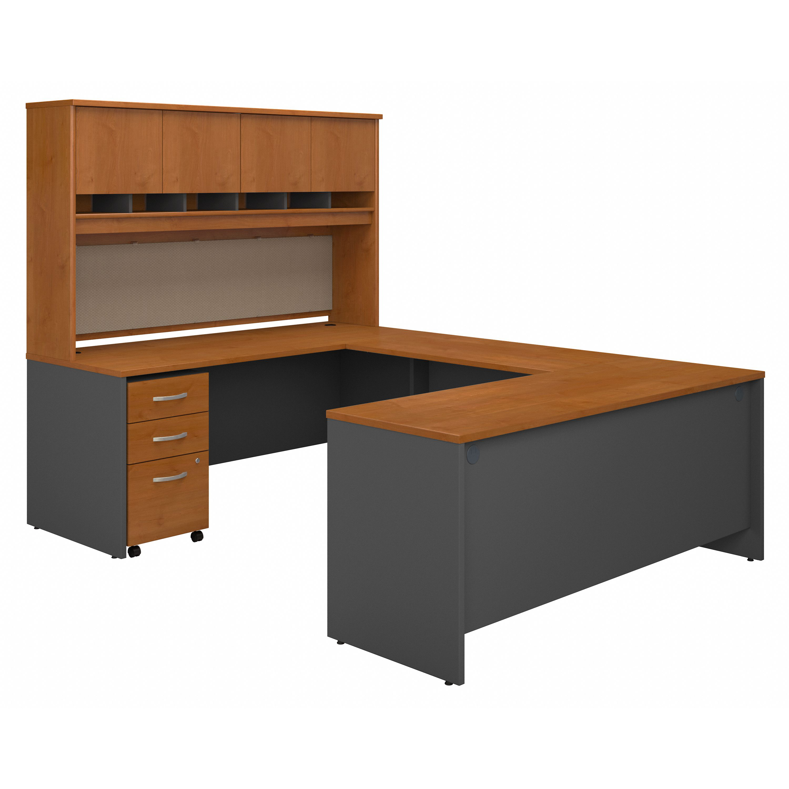 Shop Bush Business Furniture Series C 72W U Shaped Desk with Hutch and Storage 02 SRC094NCSU #color_natural cherry/graphite gray
