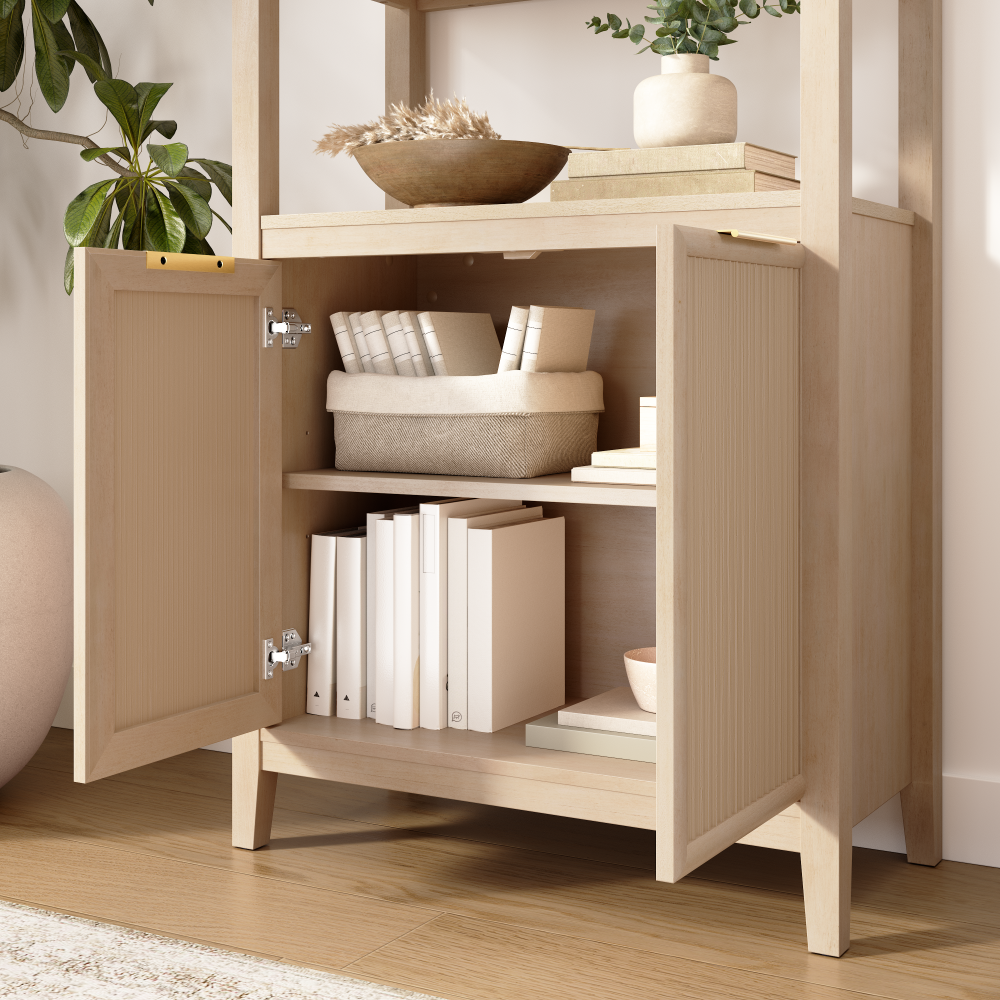 Shop Bush Home Camille Fluted 5 Shelf Bookcase with Doors, Image 04, CMB132NB-03, #color_natural birch