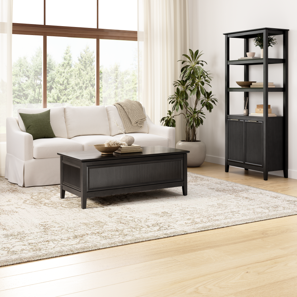 Shop Bush Home Camille Fluted 5 Shelf Bookcase with Doors, Image 03, CMB132OB-03, #color_onyx birch
