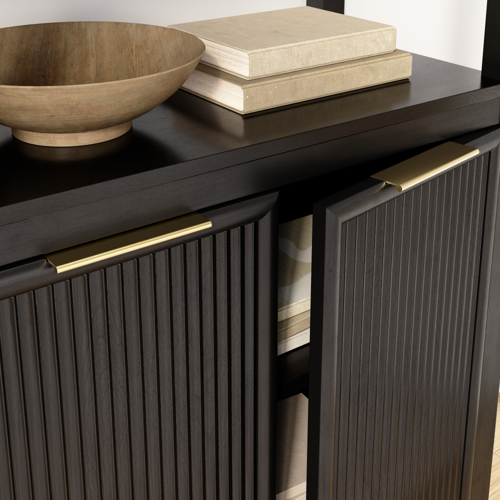 Shop Bush Home Camille Fluted 5 Shelf Bookcase with Doors, Image 05, CMB132OB-03, #color_onyx birch