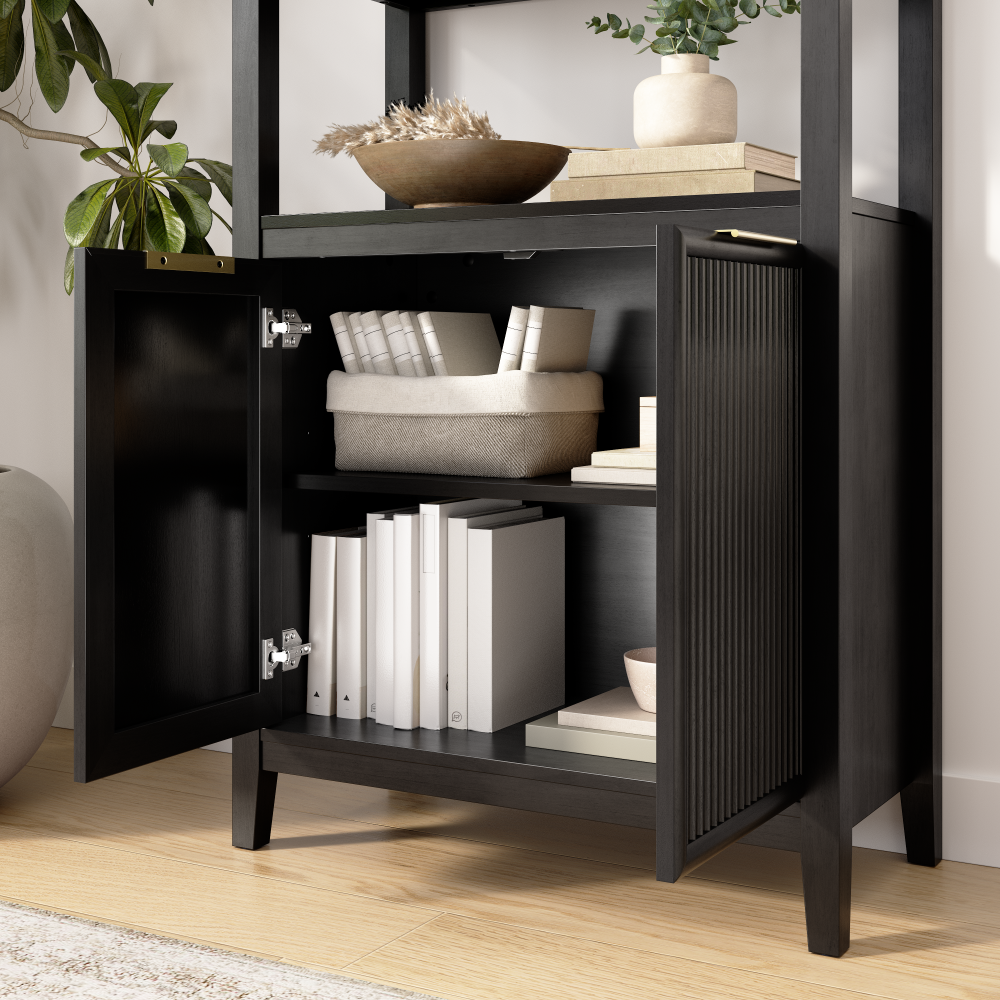 Shop Bush Home Camille Fluted 5 Shelf Bookcase with Doors, Image 04, CMB132OB-03, #color_onyx birch