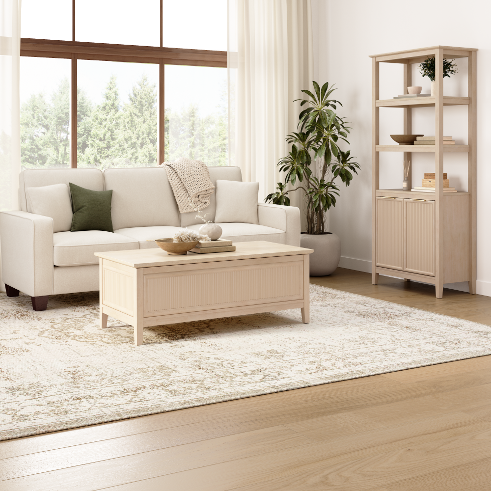 Shop Bush Home Camille Fluted 5 Shelf Bookcase with Doors, Image 03, CMB132NB-03, #color_natural birch