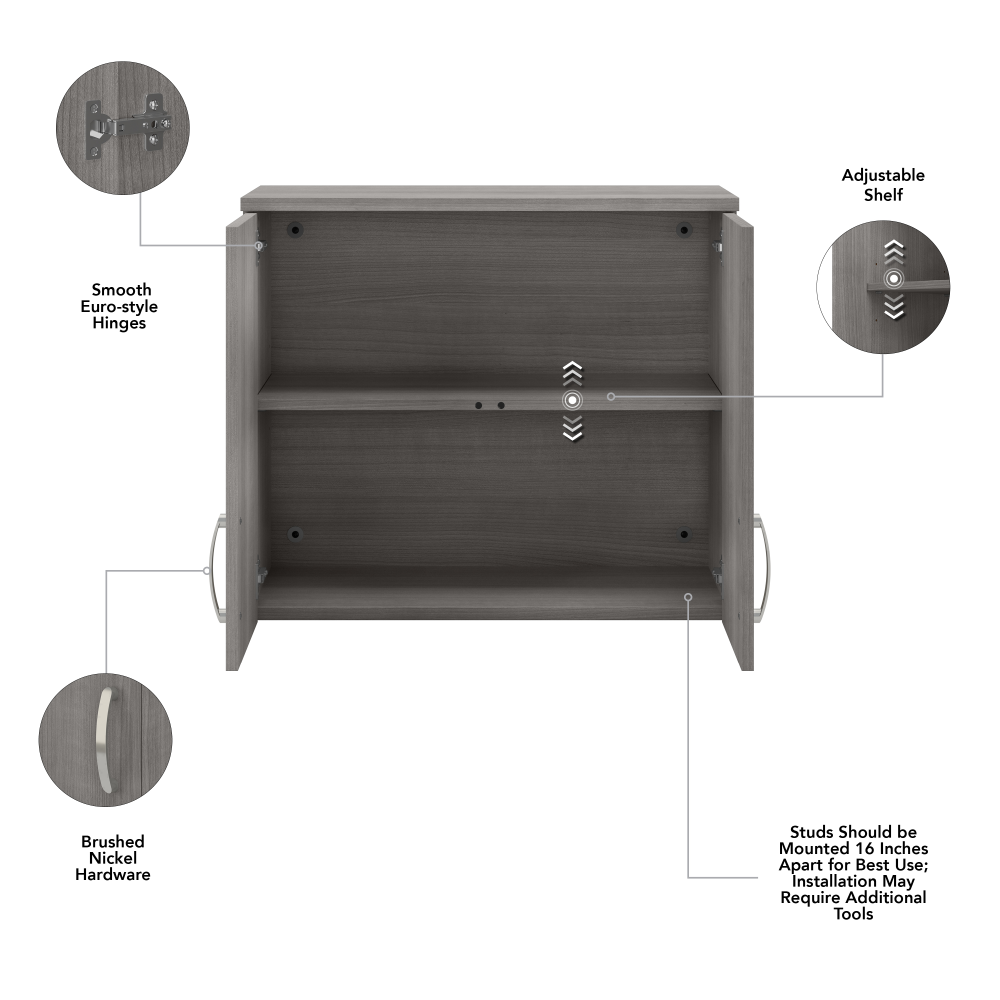 Shop Bush Business Furniture Universal Closet Wall Cabinet with Doors and Shelves, Image 07, CLS428PG-Z, #color_platinum gray