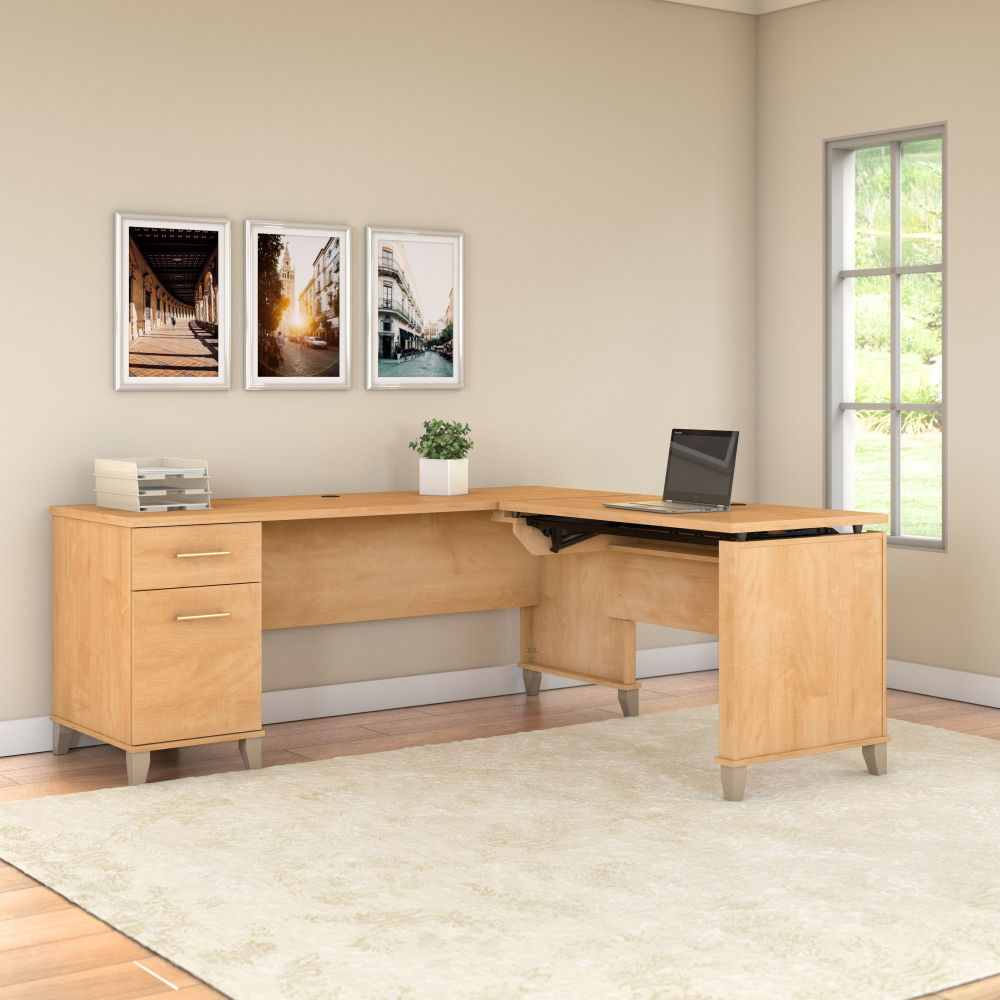 Shop Bush Furniture Somerset 72W 3 Position Sit to Stand L Shaped Desk, Image 04, SET014MC, #color_maple cross