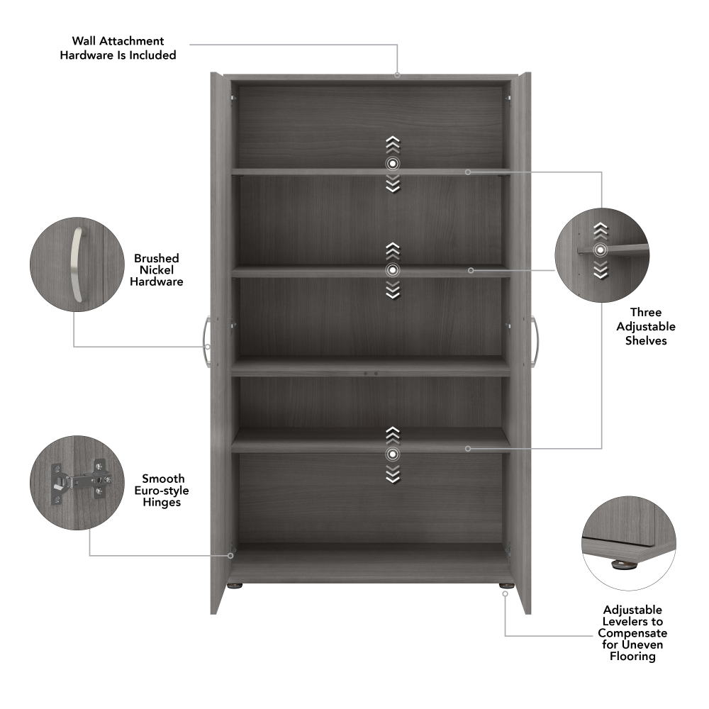 Shop Bush Business Furniture Universal Tall Garage Storage Cabinet with Doors and Shelves, Image 07, GAS136PG-Z, #color_platinum gray