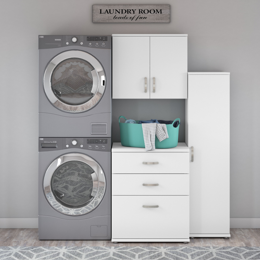 Shop Bush Business Furniture Universal 3 Piece Modular Laundry Room Storage Set with Floor and Wall Cabinets, Image 02, LNS005WH, #color_white