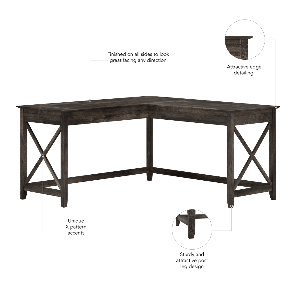 Shop Bush Furniture Key West 60W L Shaped Desk, Image 06, KWD160GH-03, #color_dark gray hickory