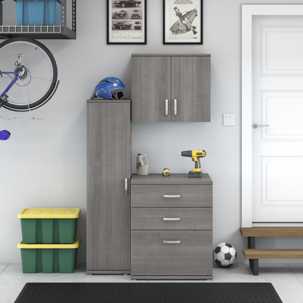 Shop Bush Business Furniture Universal 3 Piece Modular Garage Storage Set with Floor and Wall Cabinets, Image 02, GAS005PG, #color_platinum gray