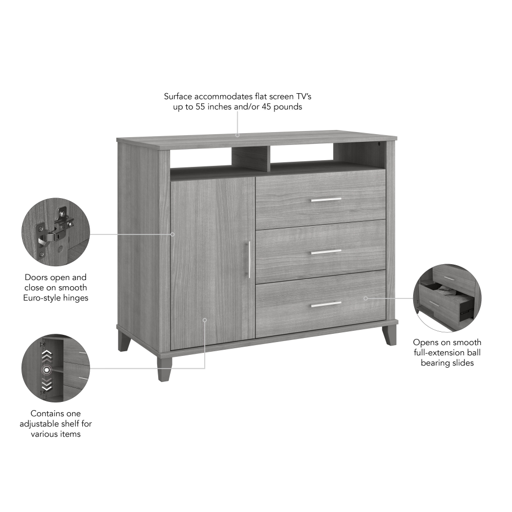 Shop Bush Furniture Somerset 3 Drawer Dresser and Bedroom TV Stand, Image 09, STV148PGK, #color_platinum gray