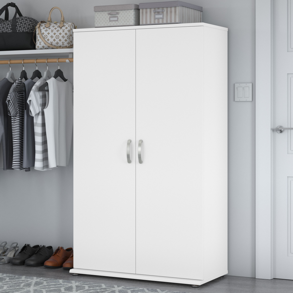 Shop Bush Business Furniture Universal Tall Clothing Storage Cabinet with Doors and Shelves, Image 02, CLS136WH-Z, #color_white