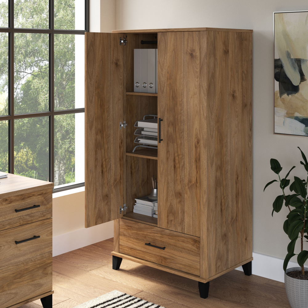 Shop Bush Furniture Somerset Tall Storage Cabinet with Doors and Drawer, Image 04, STS166FWK-Z2, #color_fresh walnut