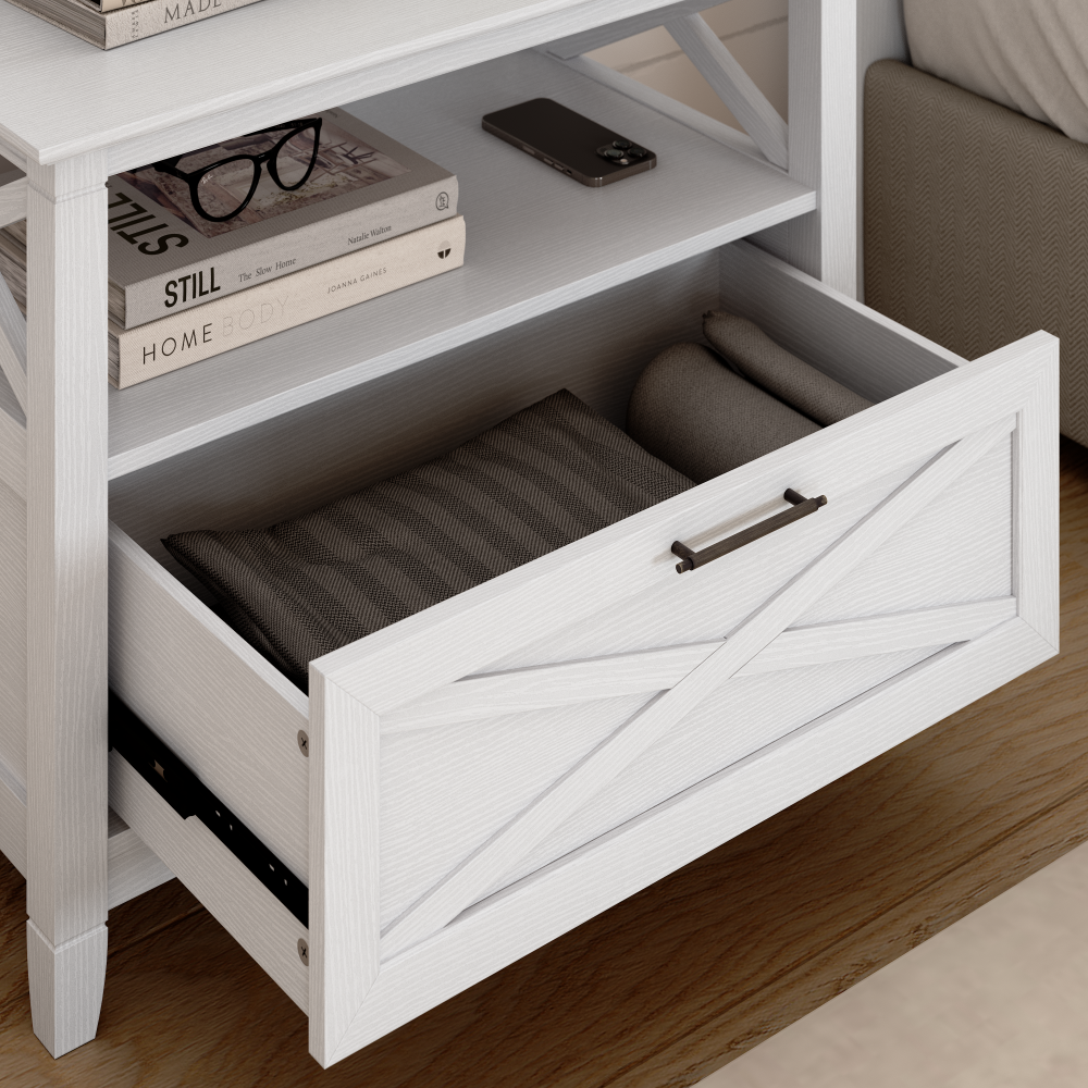 Shop Bush Home Key West 65W Full/Queen Headboard with Set of 2 Nightstands, Image 04, KWS109WT, #color_pure white oak