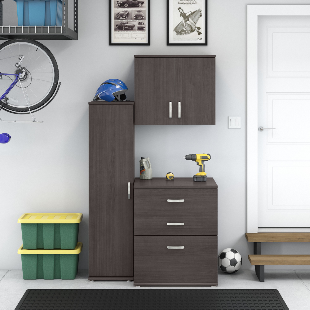 Shop Bush Business Furniture Universal 3 Piece Modular Garage Storage Set with Floor and Wall Cabinets, Image 02, GAS005SG, #color_storm gray