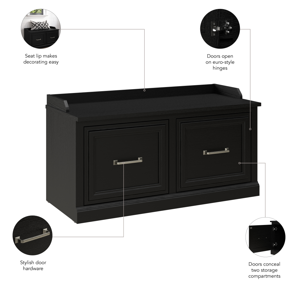 Shop Bush Furniture Woodland 40W Shoe Storage Bench with Doors, Image 08, WDS140BS-03, #color_black suede oak