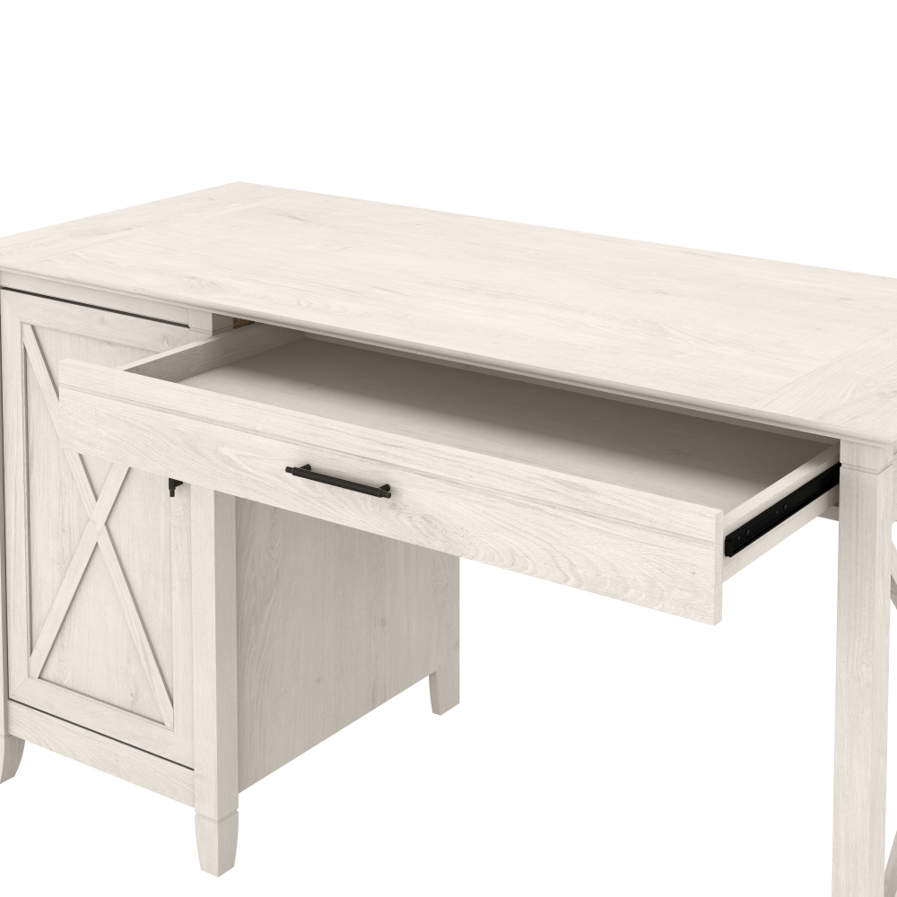 Shop Bush Furniture Key West 54W Computer Desk with Keyboard Tray and Storage, Image 04, KWD154LW-03, #color_linen white oak
