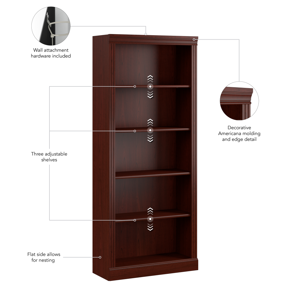 Shop Bush Business Furniture Arlington Tall 5 Shelf Bookcase, Image 07, WC65515-03, #color_harvest cherry