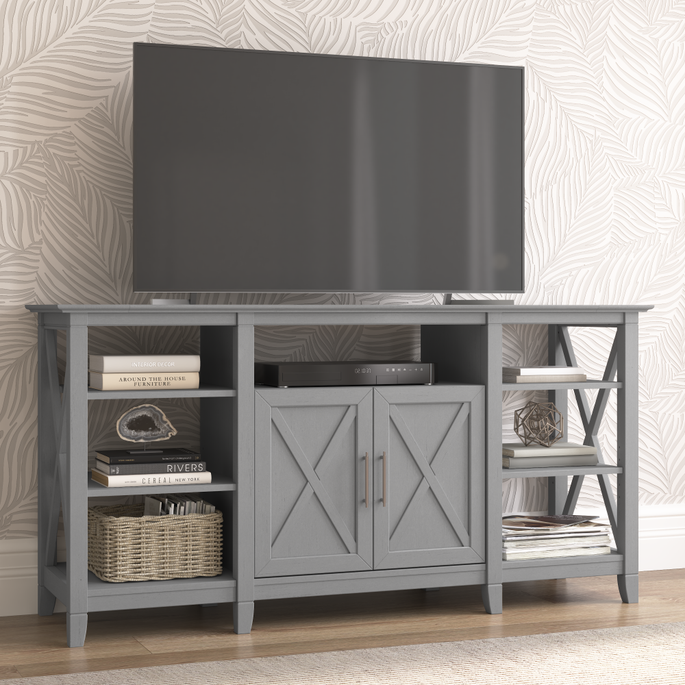Shop Bush Furniture Key West Tall TV Stand for 65 Inch TV, Image 02, KWV160CG-03, #color_cape cod gray