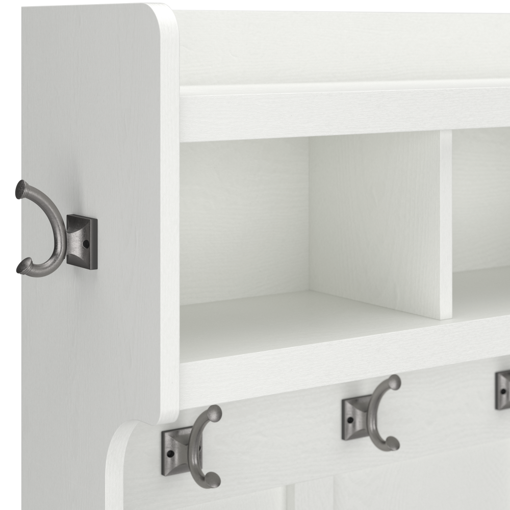 Shop Bush Furniture Woodland 40W Entryway Bench with Doors and Wall Mounted Coat Rack, Image 06, WDL009WAS, #color_white ash