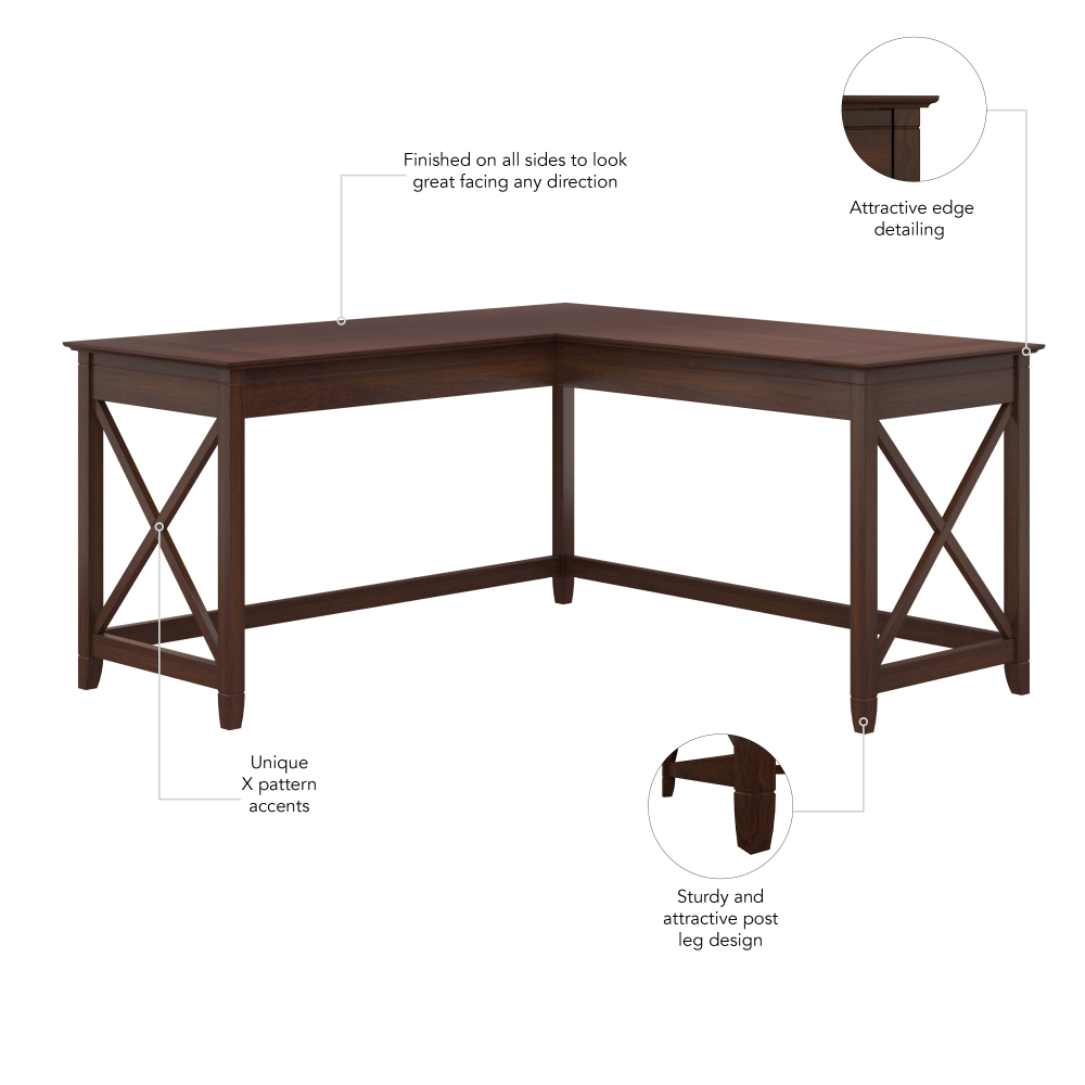 Shop Bush Furniture Key West 60W L Shaped Desk, Image 05, KWD160BC-03, #color_bing cherry
