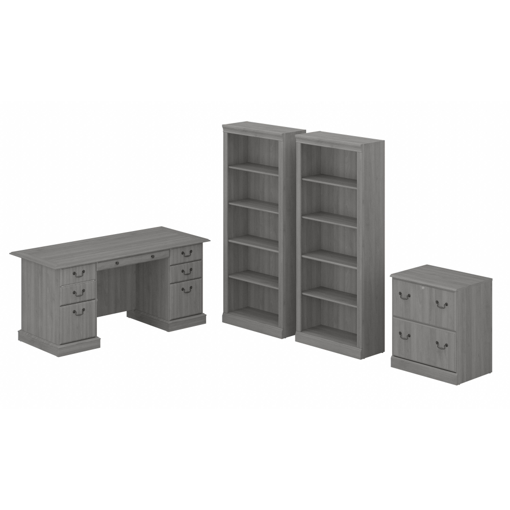 Shop Bush Furniture Saratoga Executive Desk with File Cabinet and Bookcase Set, Image 01, SAR001MG, #color_modern gray