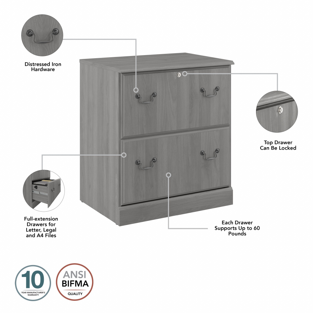 Shop Bush Furniture Saratoga Executive Desk with File Cabinet and Bookcase Set, Image 07, SAR001MG, #color_modern gray