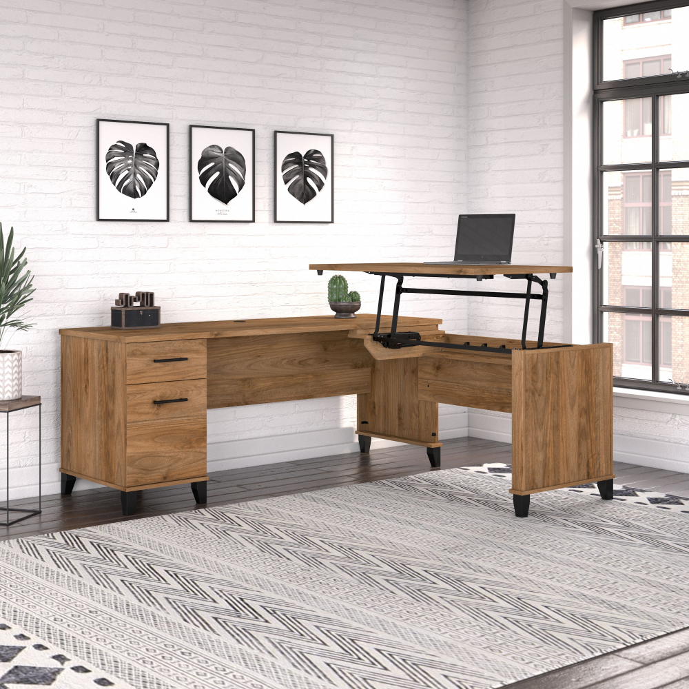 Shop Bush Furniture Somerset 72W 3 Position Sit to Stand L Shaped Desk, Image 02, SET014FW, #color_fresh walnut