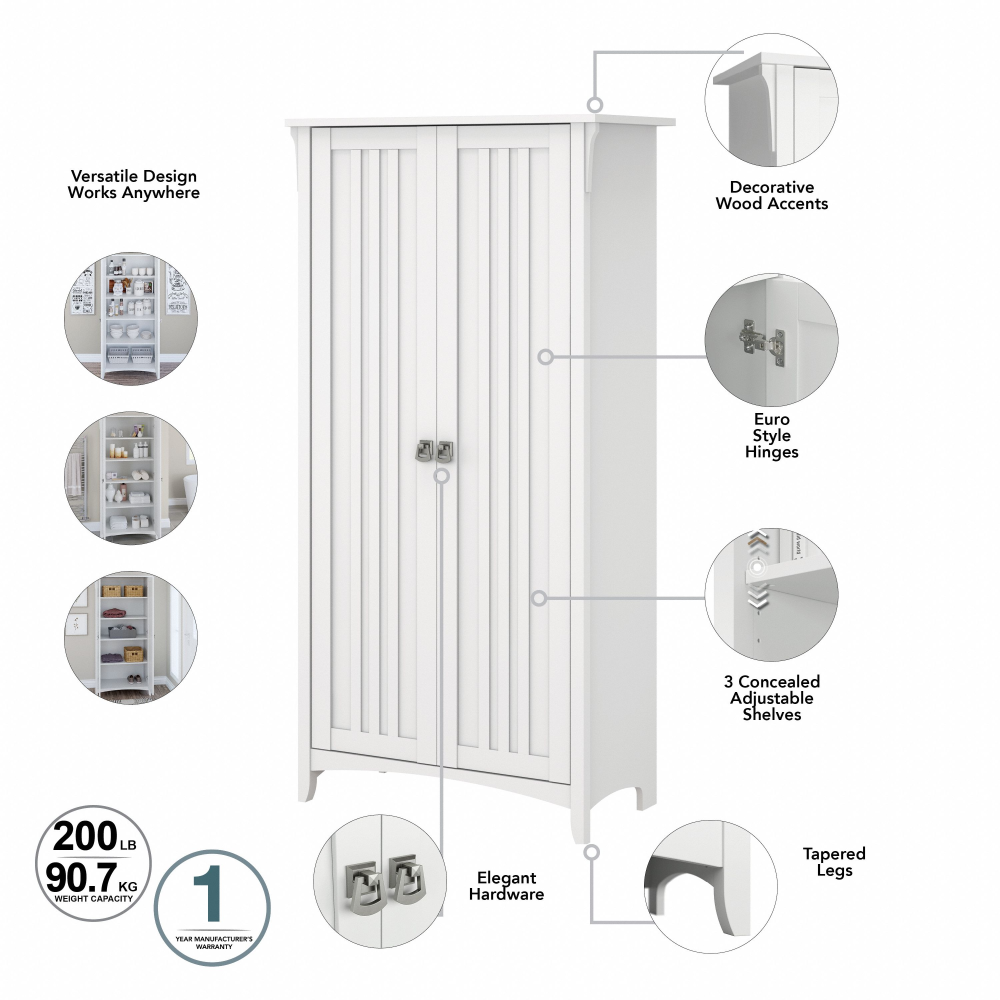 Shop Bush Furniture Salinas Tall Storage Cabinet with Doors, Image 08, SAS332G2W-03, #color_pure white