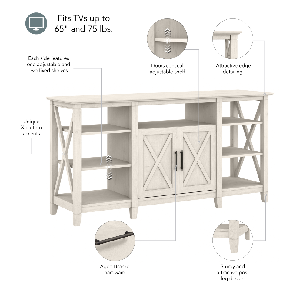 Shop Bush Furniture Key West Tall TV Stand for 65 Inch TV, Image 07, KWV160LW-03, #color_linen white oak