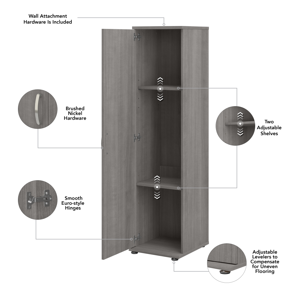 Shop Bush Business Furniture Universal Narrow Linen Tower with Door and Shelves, Image 07, LNS116PG-Z, #color_platinum gray
