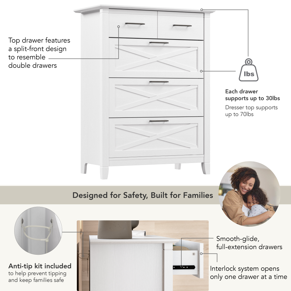 Shop Bush Home Key West 4 Drawer Dresser, Image 06, KWS432WT-03, #color_pure white oak