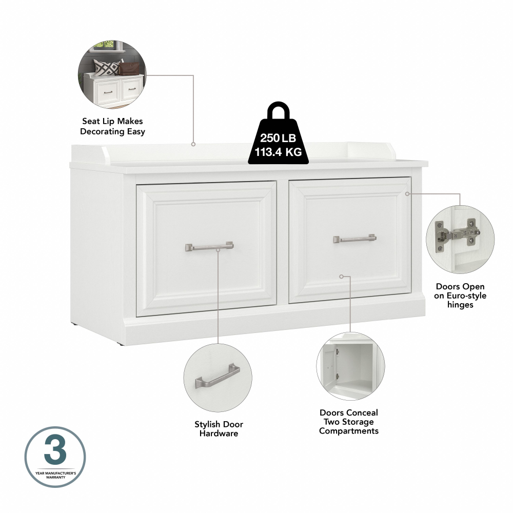 Shop Bush Furniture Woodland 40W Shoe Storage Bench with Doors, Image 09, WDS140WAS-03, #color_white ash