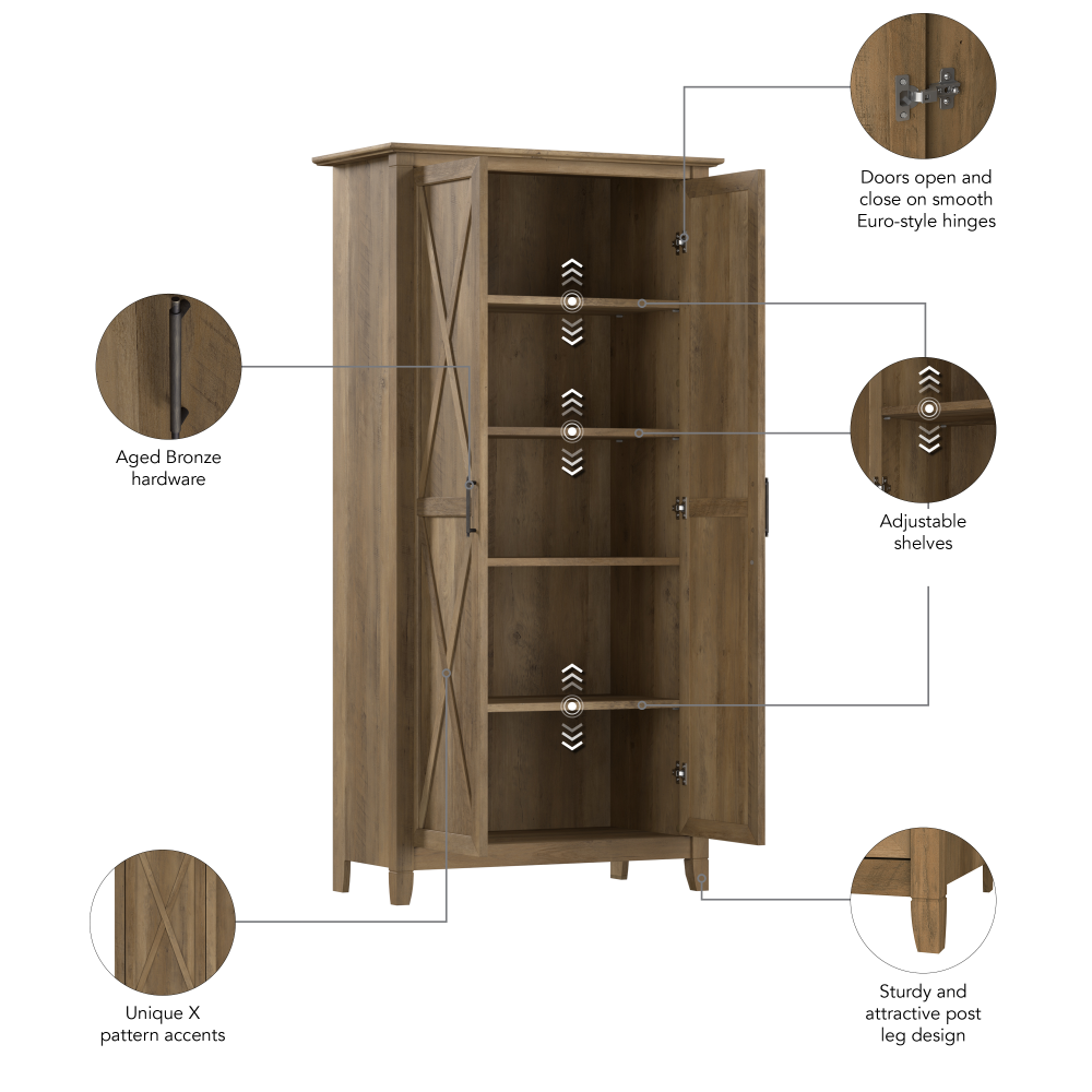 Shop Bush Furniture Key West Tall Kitchen Pantry Cabinet with Doors and Shelves, Image 08, KWS266RCP-Z, #color_reclaimed pine
