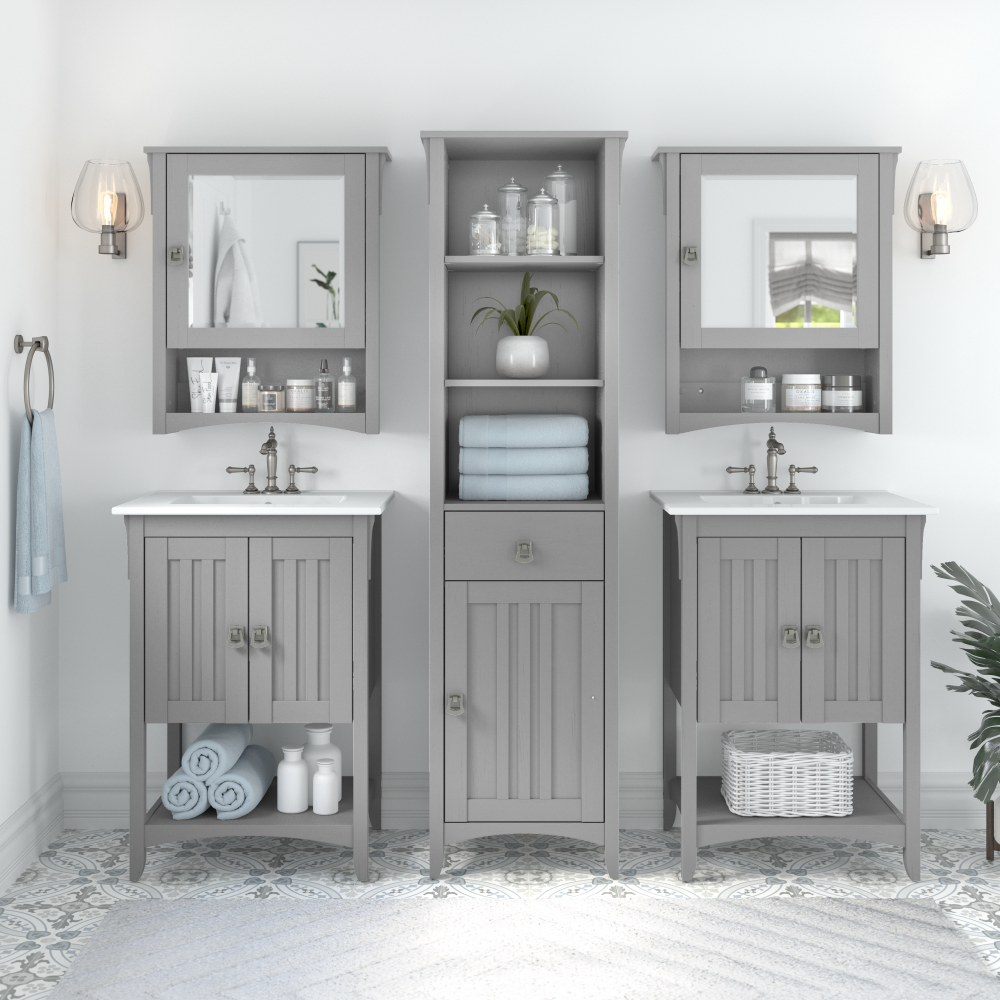 Shop Bush Furniture Salinas Tall Bathroom Storage Cabinet, Image 04, SAS168CG-03, #color_cape cod gray