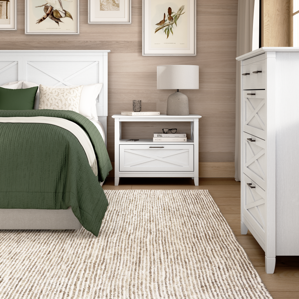 Shop Bush Home Key West 65W Full/Queen Headboard with Set of 2 Nightstands, Image 03, KWS109WT, #color_pure white oak
