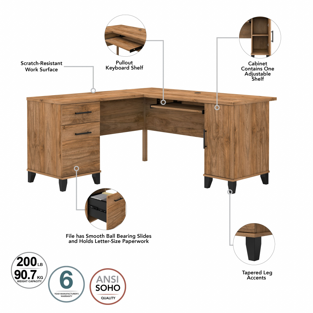 Shop Bush Furniture Somerset 60W L Shaped Desk with Storage, Image 08, WC81330K, #color_fresh walnut